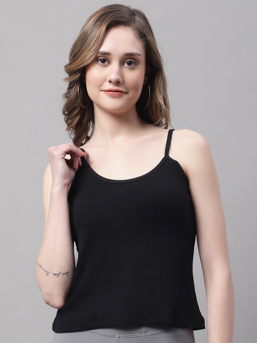 

FBAR Shoulder Straps Ribbed Bio-Wash Cotton Top, Black