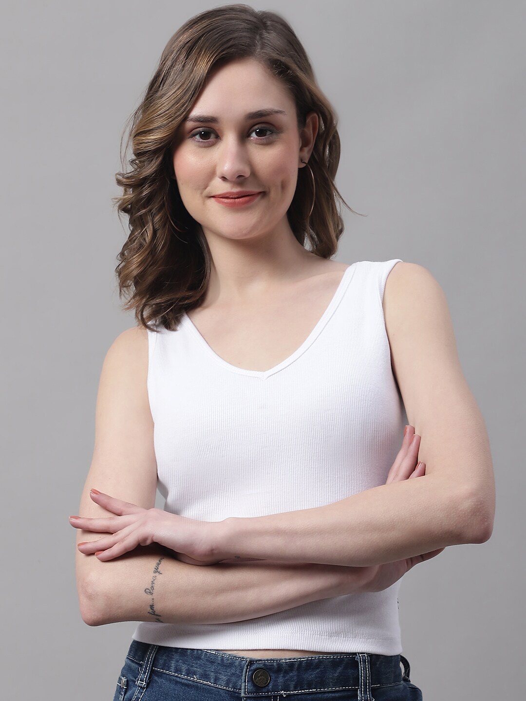 

FBAR V-Neck Sleeveless Cotton Top, White