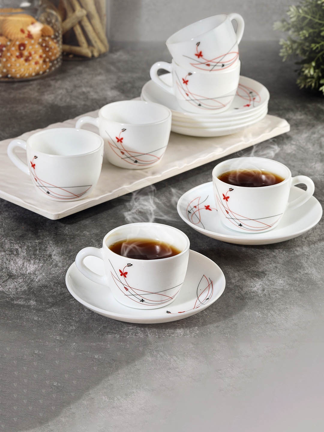 

Cello Lush Fiesta 12-Pieces White Opalware Cup and Saucer Set