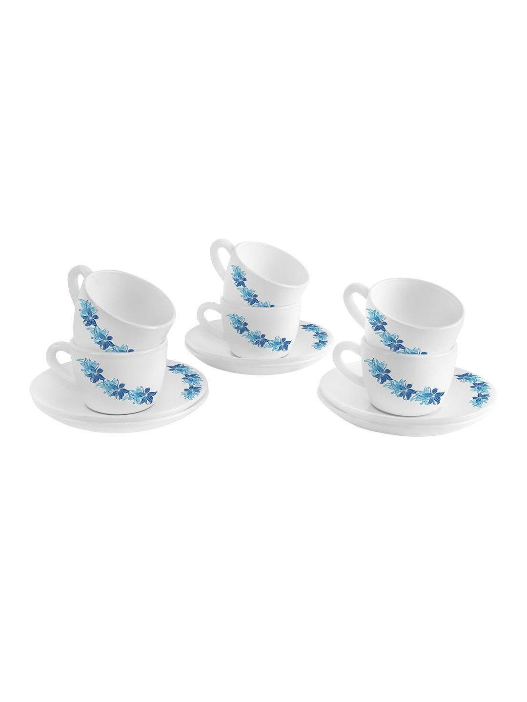 

Cello White 12 Pieces Floral Printed Opalware Glass Glossy Cups and Saucers