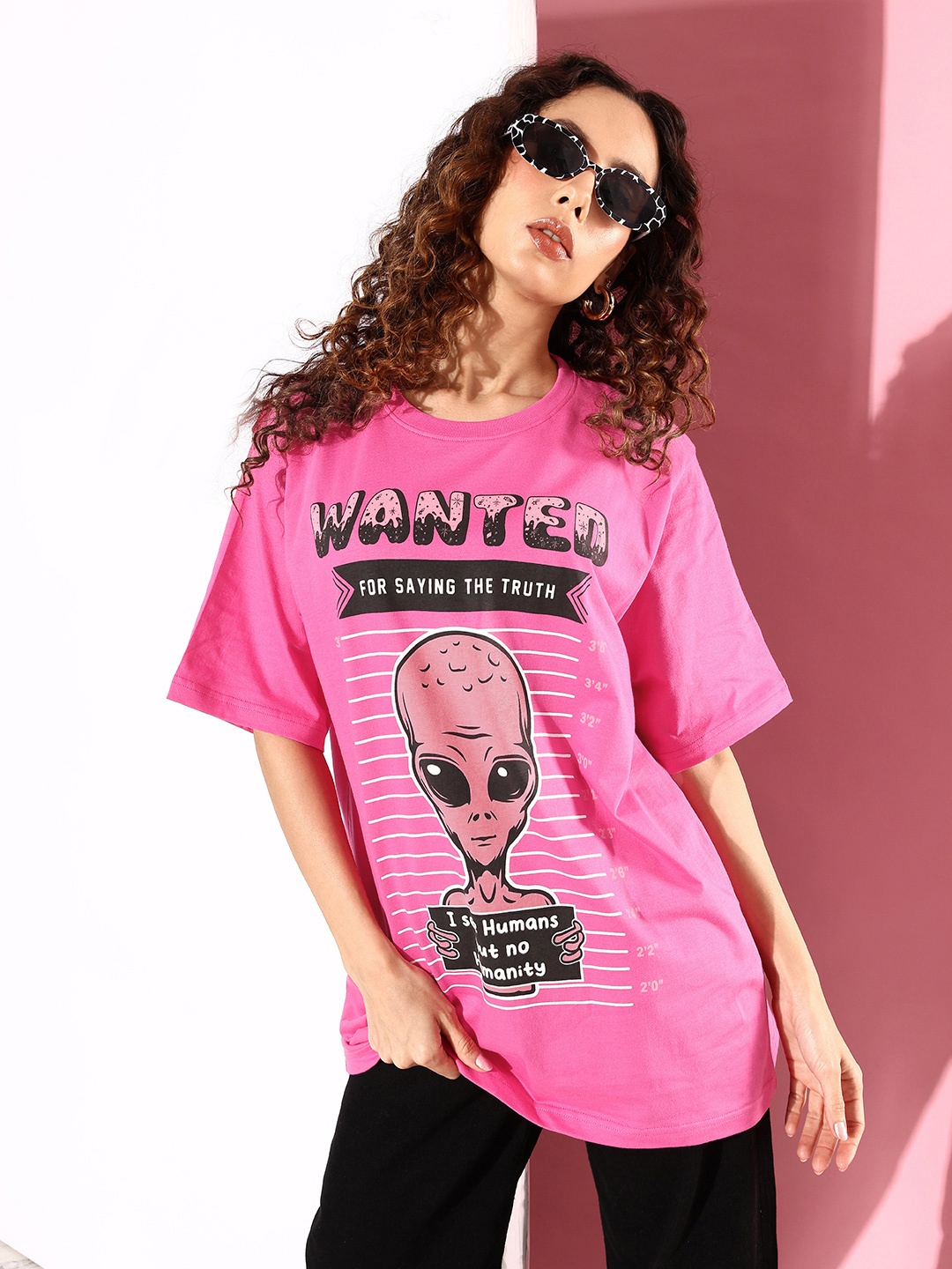 

Difference of Opinion Printed Loose Fit T-shirt, Fuchsia