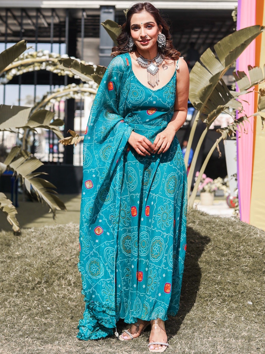 

Thread & Button Ethnic Motifs Printed Sleeveless Kurta with Palazzos & With Dupatta, Blue