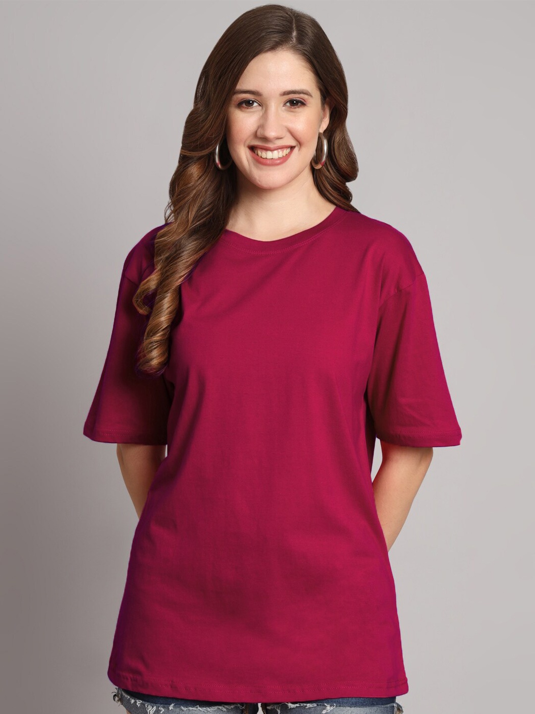 

Funday Fashion Round Neck Organic Cotton Oversized T-shirt, Pink