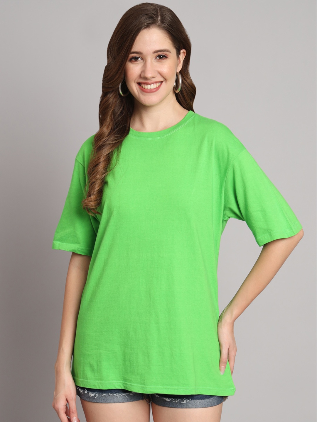 

Funday Fashion Round Neck Organic Cotton Oversized T-shirt, Green