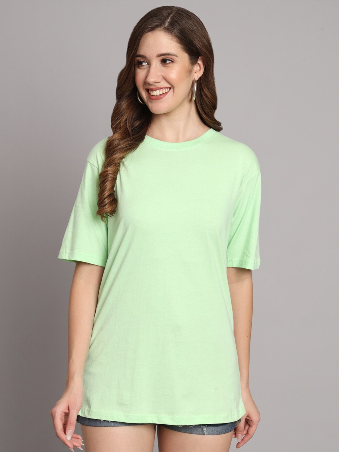 

Funday Fashion Round Neck Organic Cotton Oversized T-shirt, Sea green