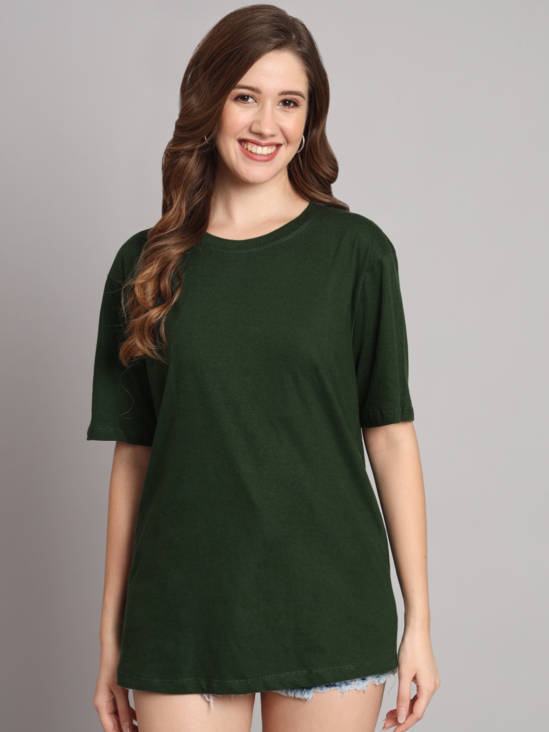 

Funday Fashion Round Neck Organic Cotton Oversized T-shirt, Green