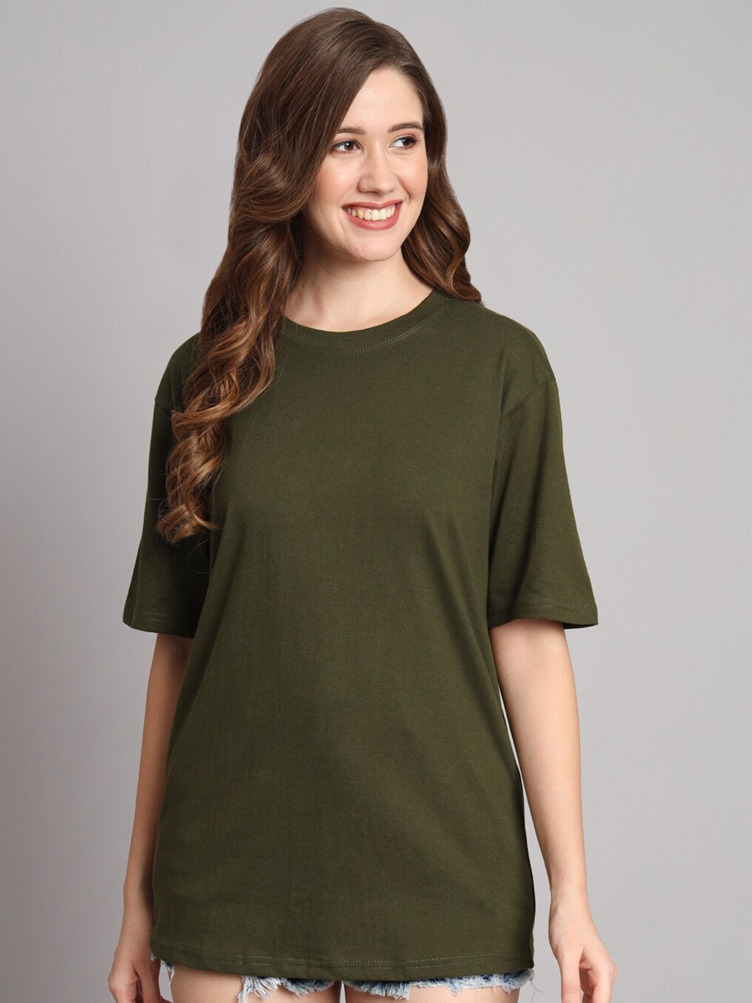 

Funday Fashion Round Neck Organic Cotton Oversized T-shirt, Green