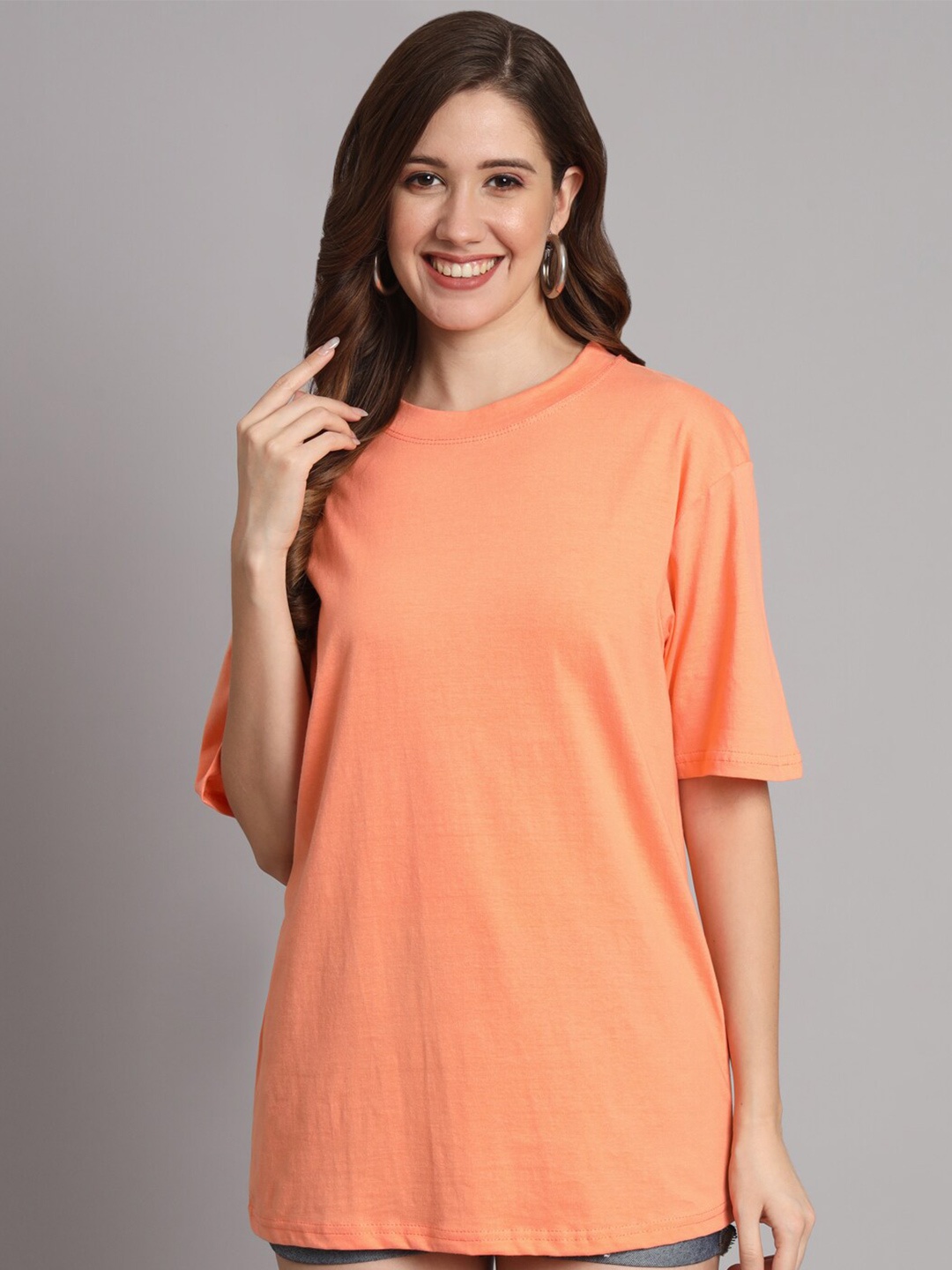 

Funday Fashion Round Neck Organic Cotton Oversized T-shirt, Peach