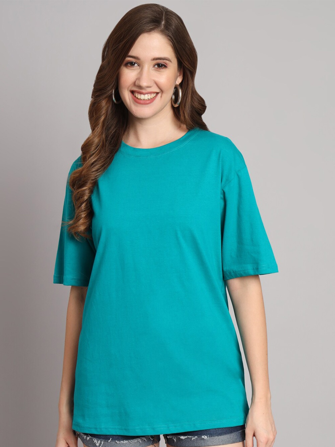 

Funday Fashion Round Neck Organic Cotton Oversized T-shirt, Blue