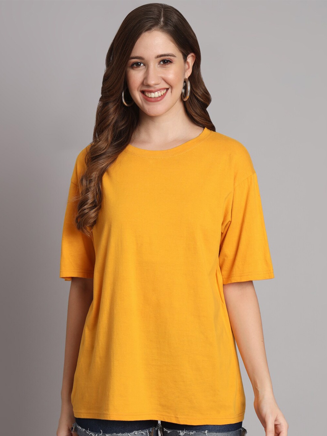 

Funday Fashion Round Neck Organic Cotton Oversized T-shirt, Yellow