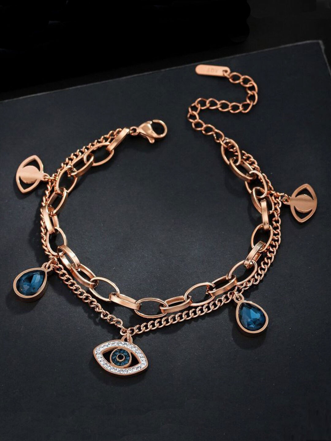 

Jewels Galaxy Women Rose Gold-Plated Evil Eye Charm Bracelet