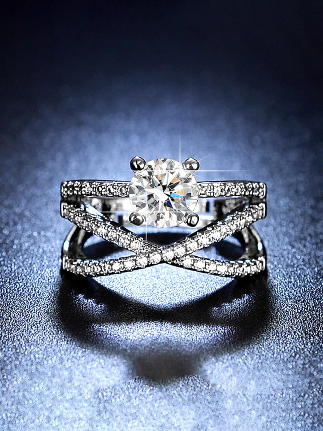 

Jewels Galaxy Silver-Plated AD-Studded Adjustable Finger Ring