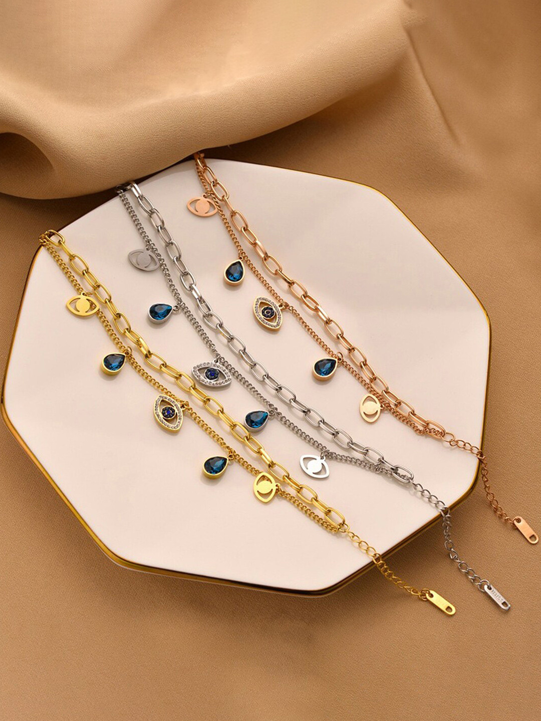 

Jewels Galaxy Women Set Of 3 Link Bracelets, Gold