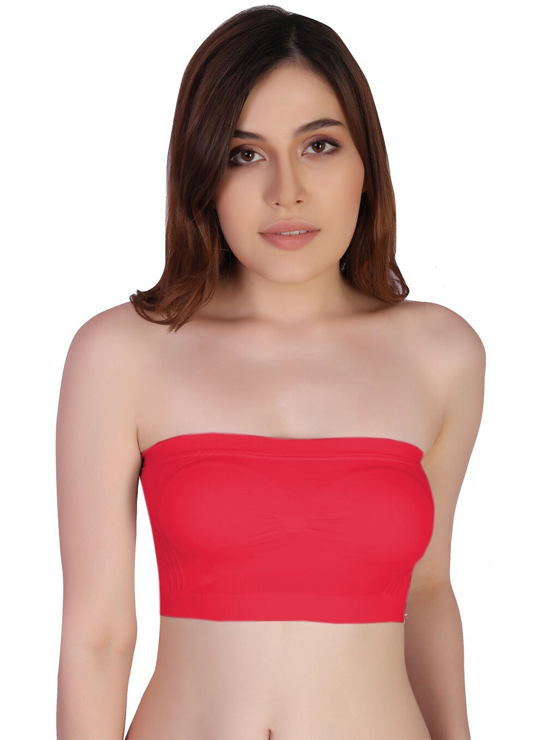 

PLUMBURY Half Coverage Lightly Padded All Day Comfort Seamless Rapid Dry Bandeau Bra, Red
