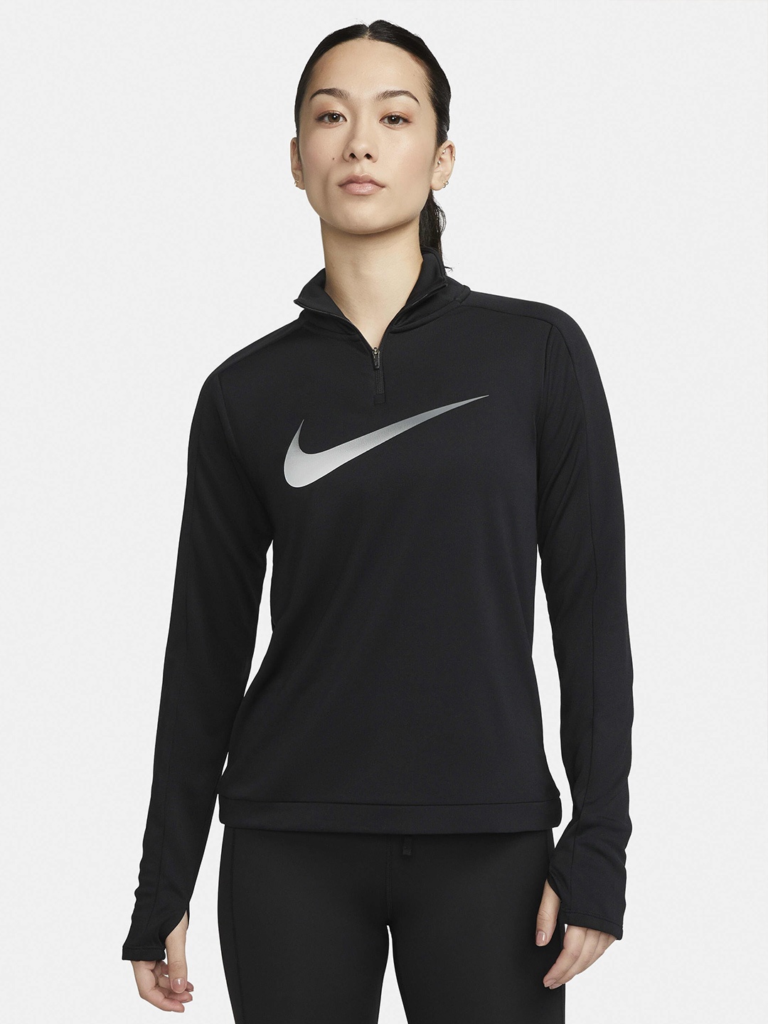 

Nike Women Dri-Fit Swoosh 1/4-Zip Long-Sleeve Running Mid Layer Top, Black