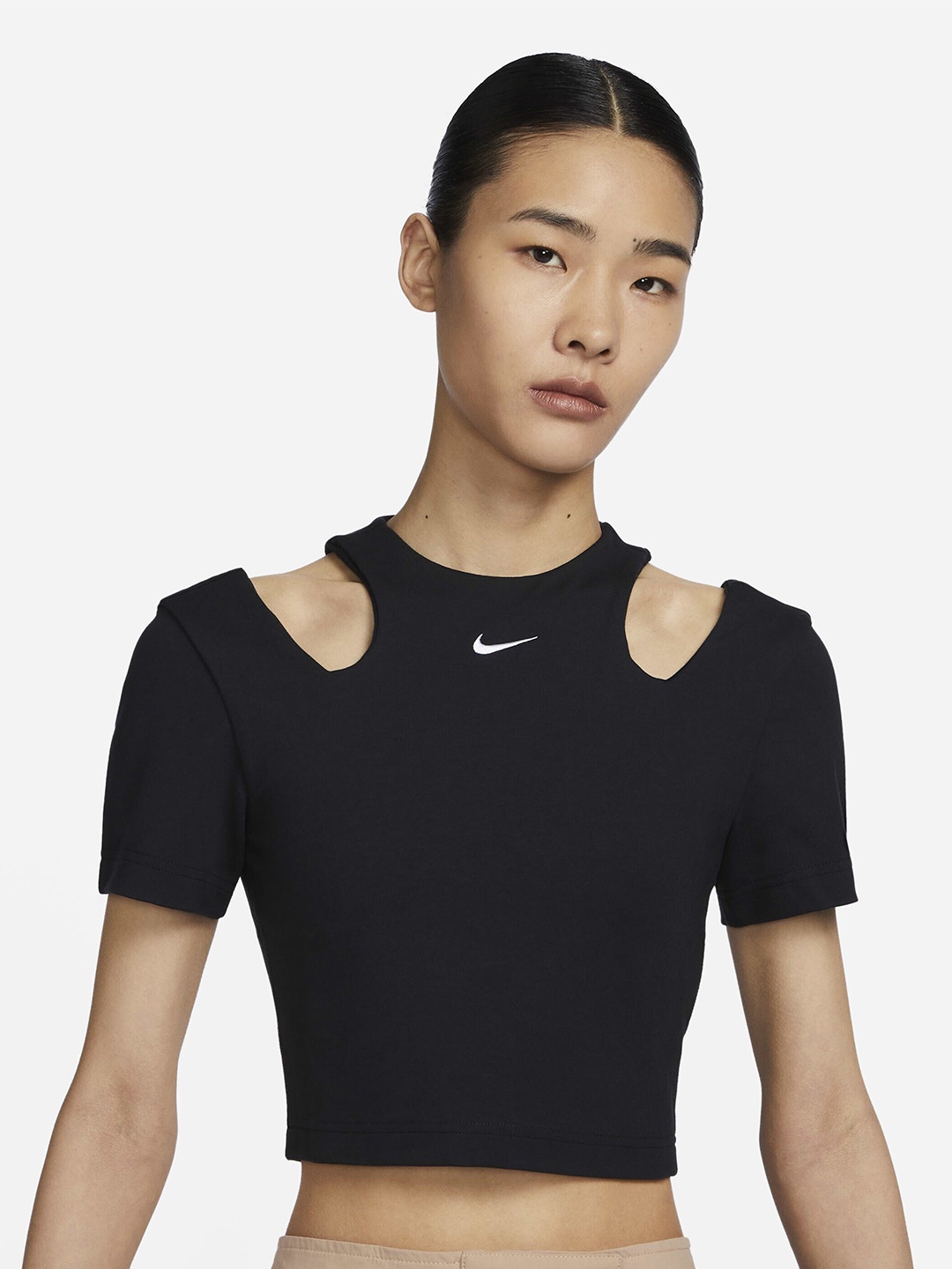 

Nike Sportswear Essentials Cut-Out Detail Short-Sleeve Top, Black