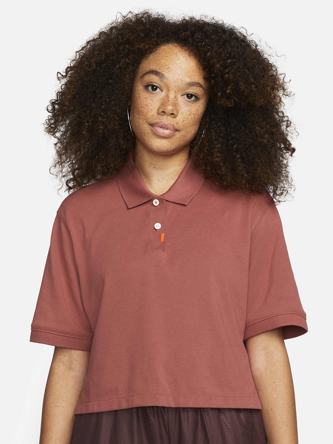 

Nike Short Sleeves Polo Collar Crop Top, Red