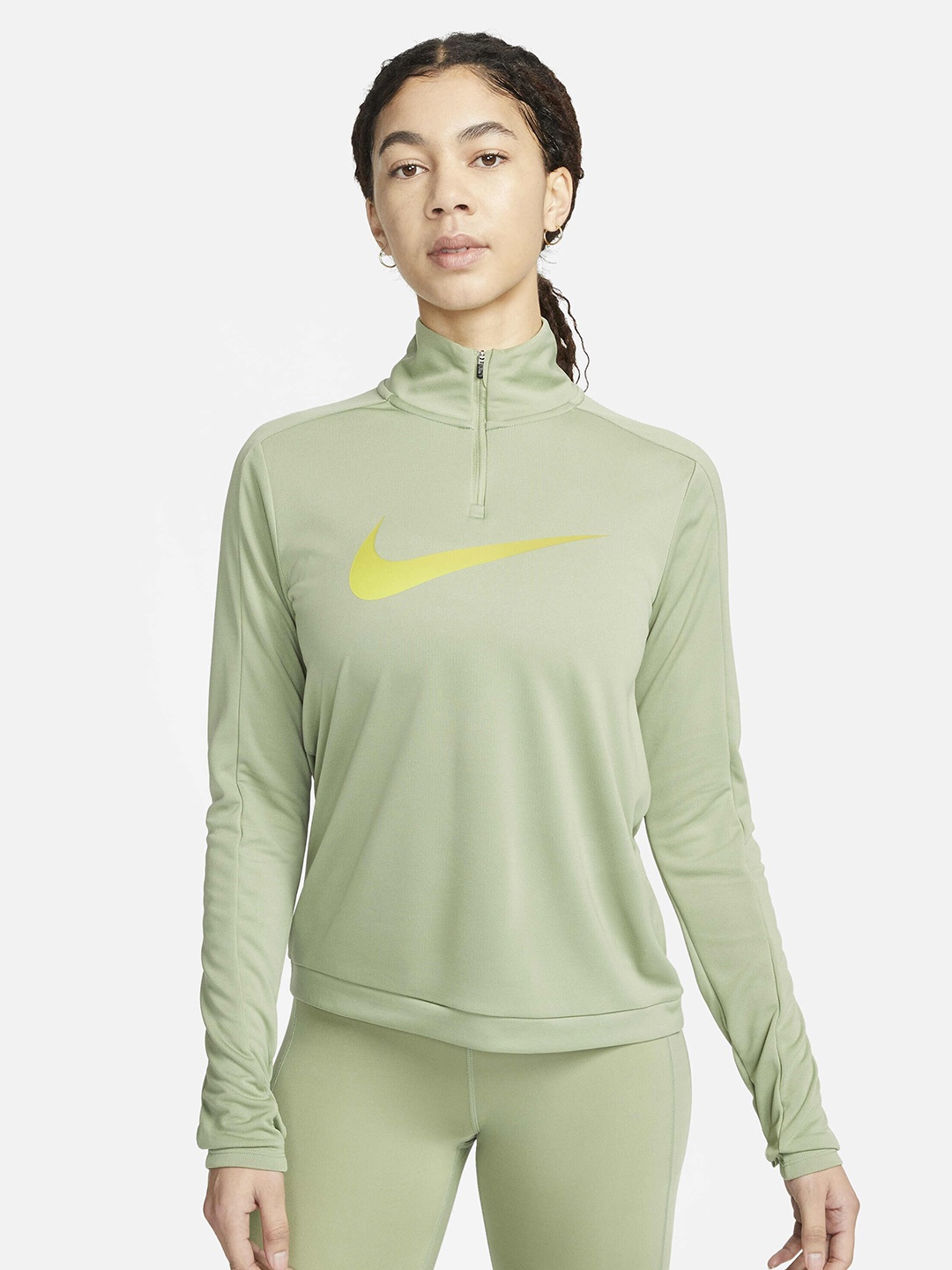 

Nike Women Dri-FIT Swoosh 1/4-Zip Long-Sleeve Running Mid Layer Top, Green