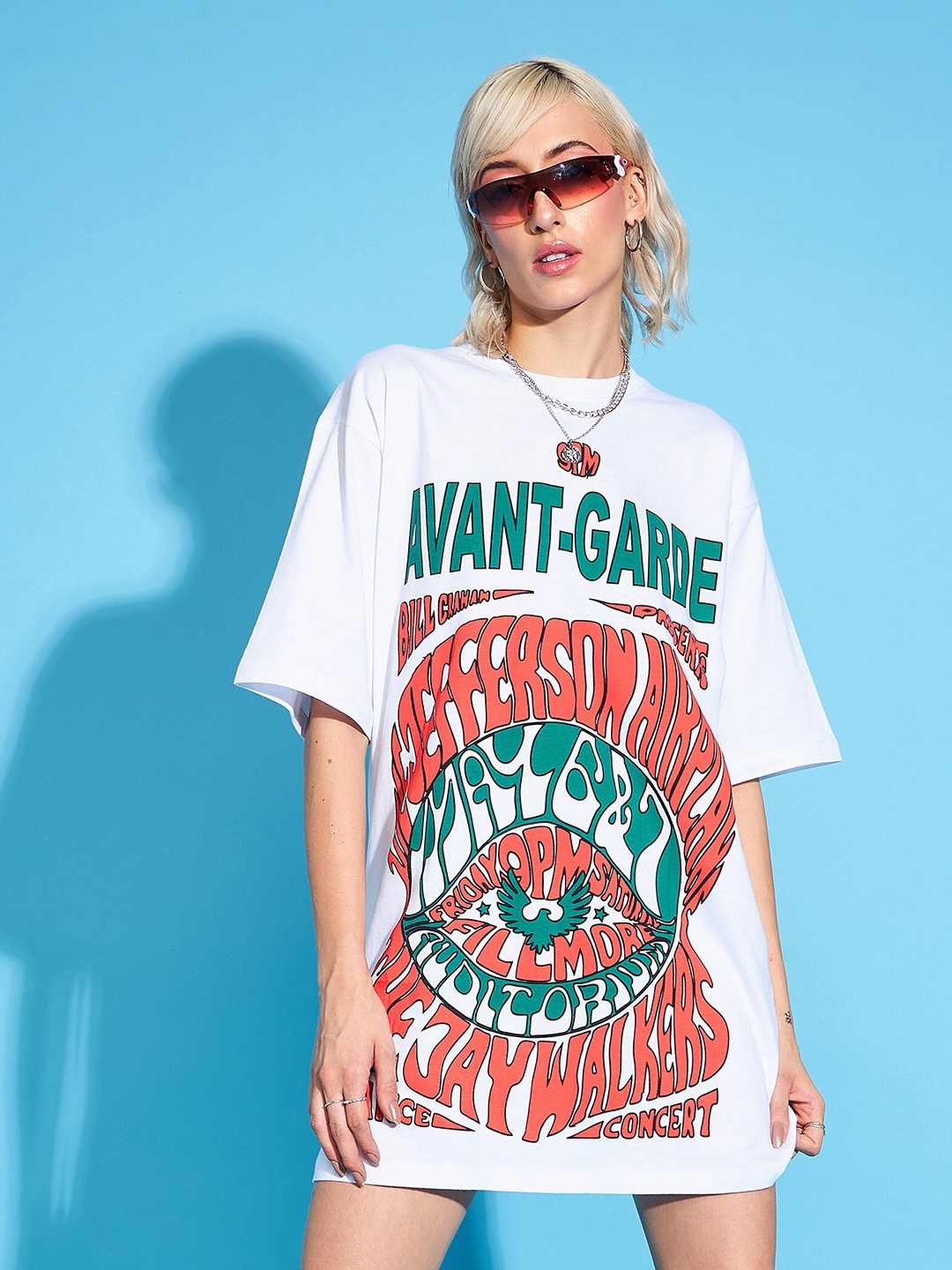 

SASSAFRAS White Graphic Print T-shirt Dress