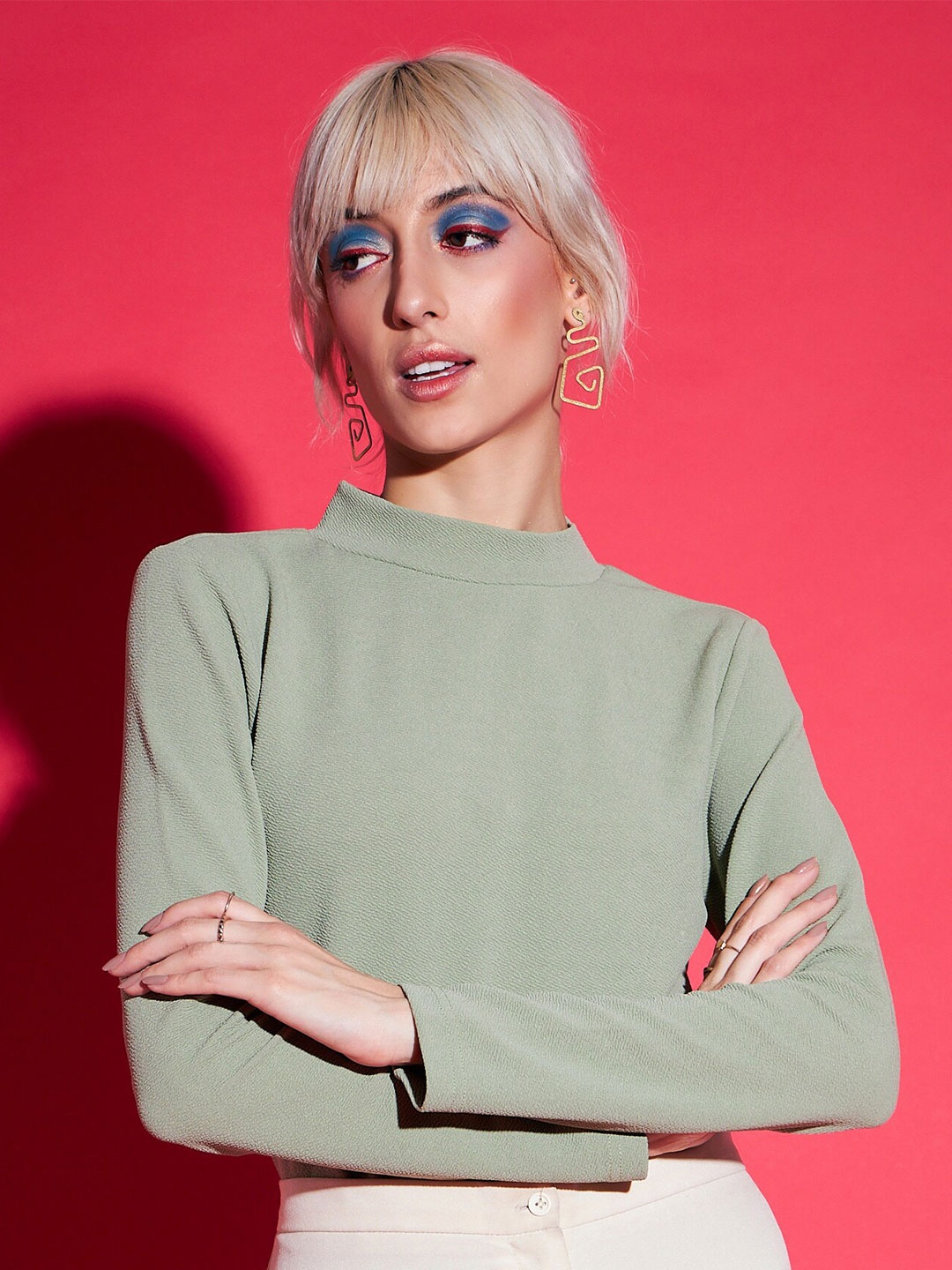 

SASSAFRAS Green Turtle Neck Long Sleeves Top