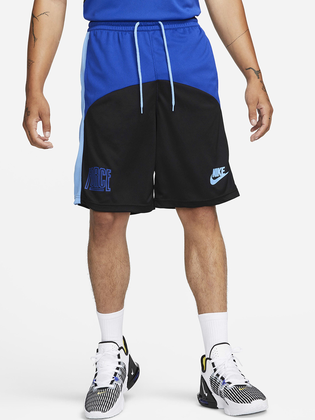 

Nike Men Dri-Fit Colourblocked Loose Fit Basketball START5BLK 11IN Sports Shorts, Blue