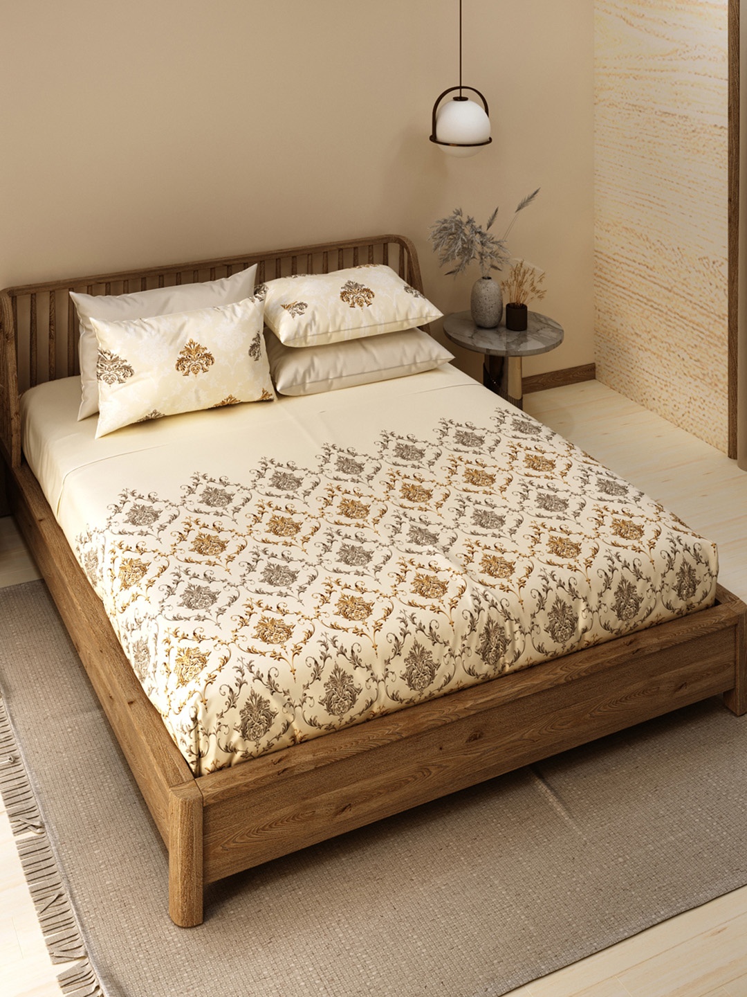 

LABHAM Ethnica Brown Ethnic Motifs 180 TC Cotton King Bedsheet & 2 Pillow Covers
