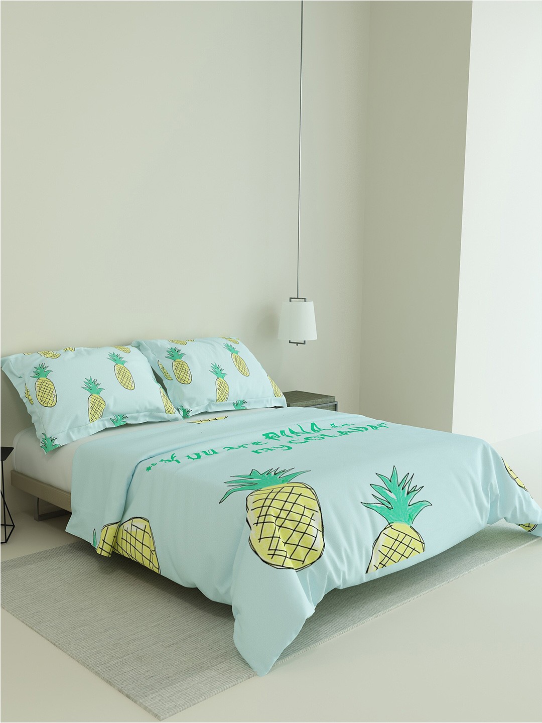 

LABHAM Toddlers Blue & Green Graphic 180 TC Cotton King Bedsheet With 2 Pillow Covers
