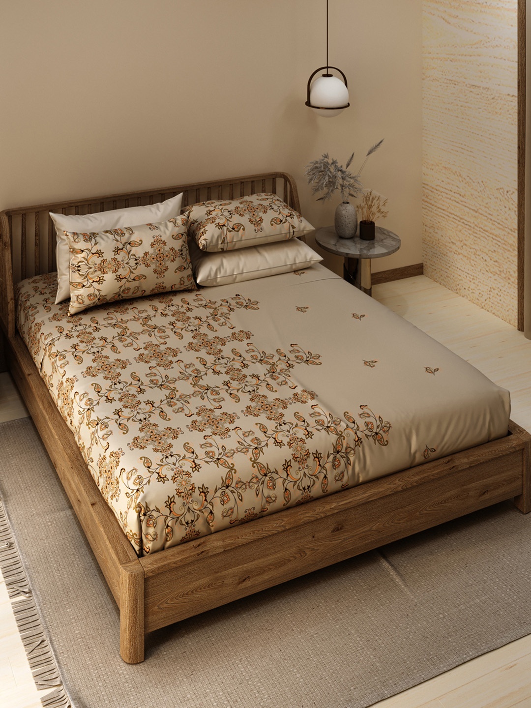 

LABHAM Ethnica Brown Ethnic Motifs Cotton 180 TC King Bedsheet With 2 Pillow Covers
