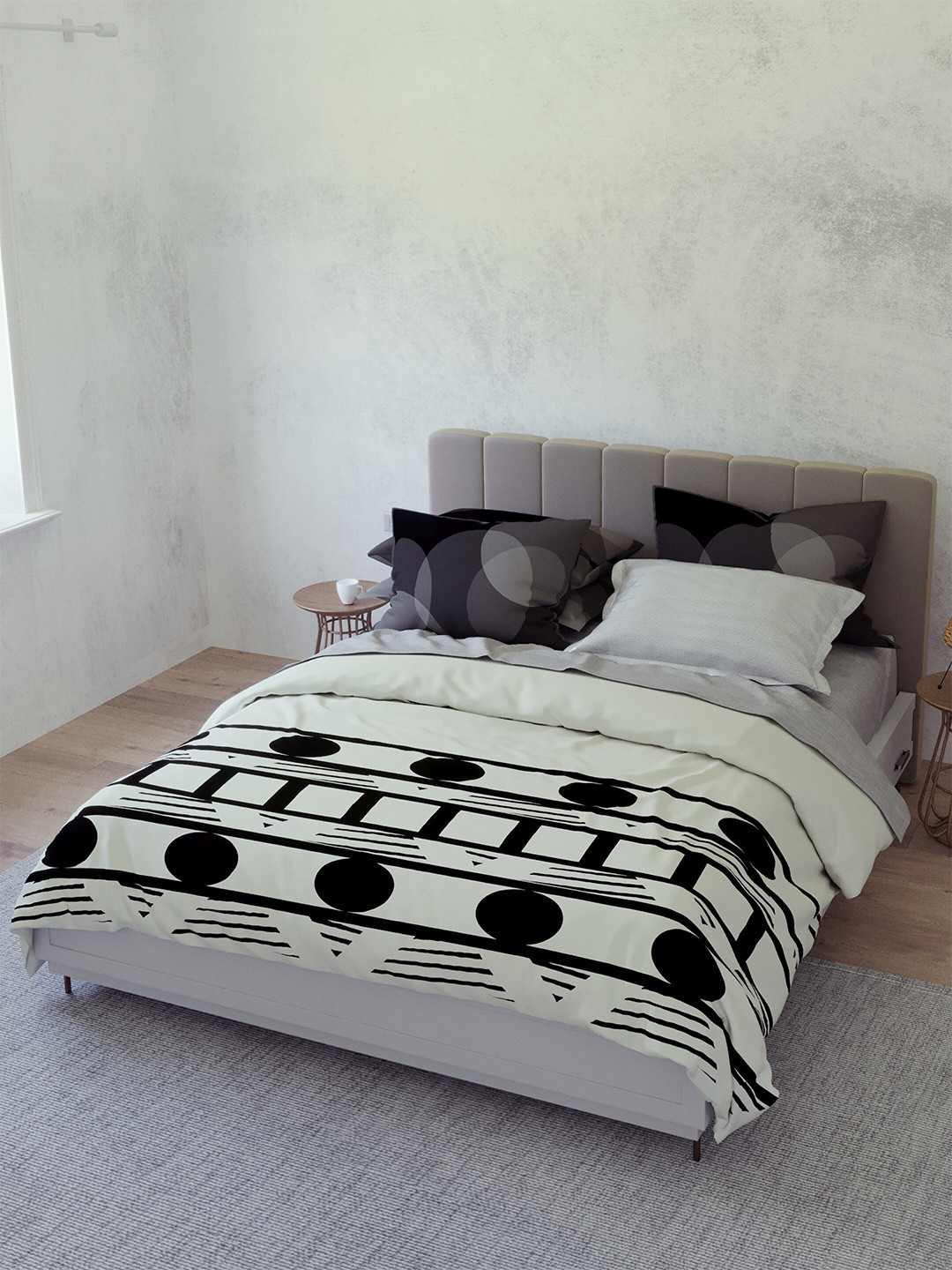 

LABHAM Delight Grey & Black Geometric Cotton 180 TC King Bedsheet With 2 Pillow Covers