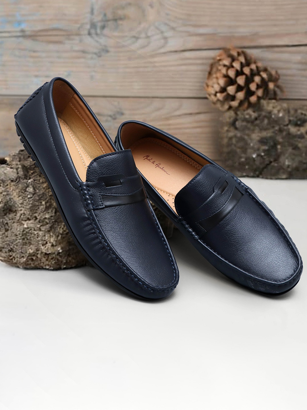 

Mast & Harbour Men Navy Blue Lightweight Comfort Insole Penny Loafers