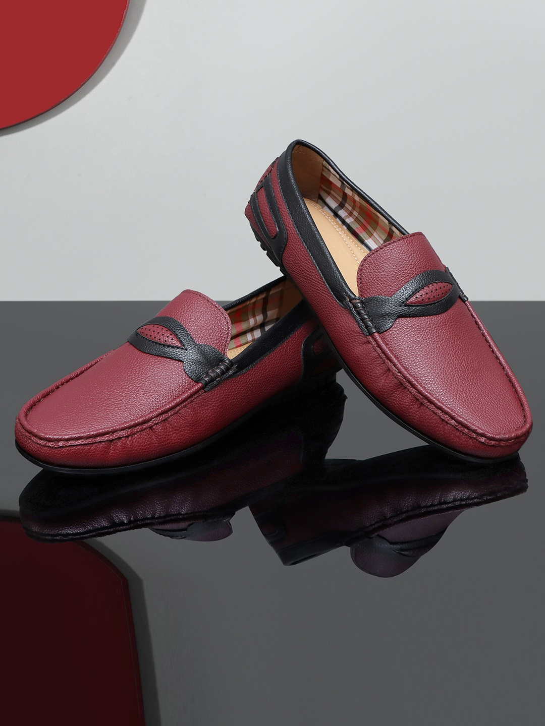 

Mast & Harbour Men Burgundy & Black Lightweight Comfort Insole Penny Loafers