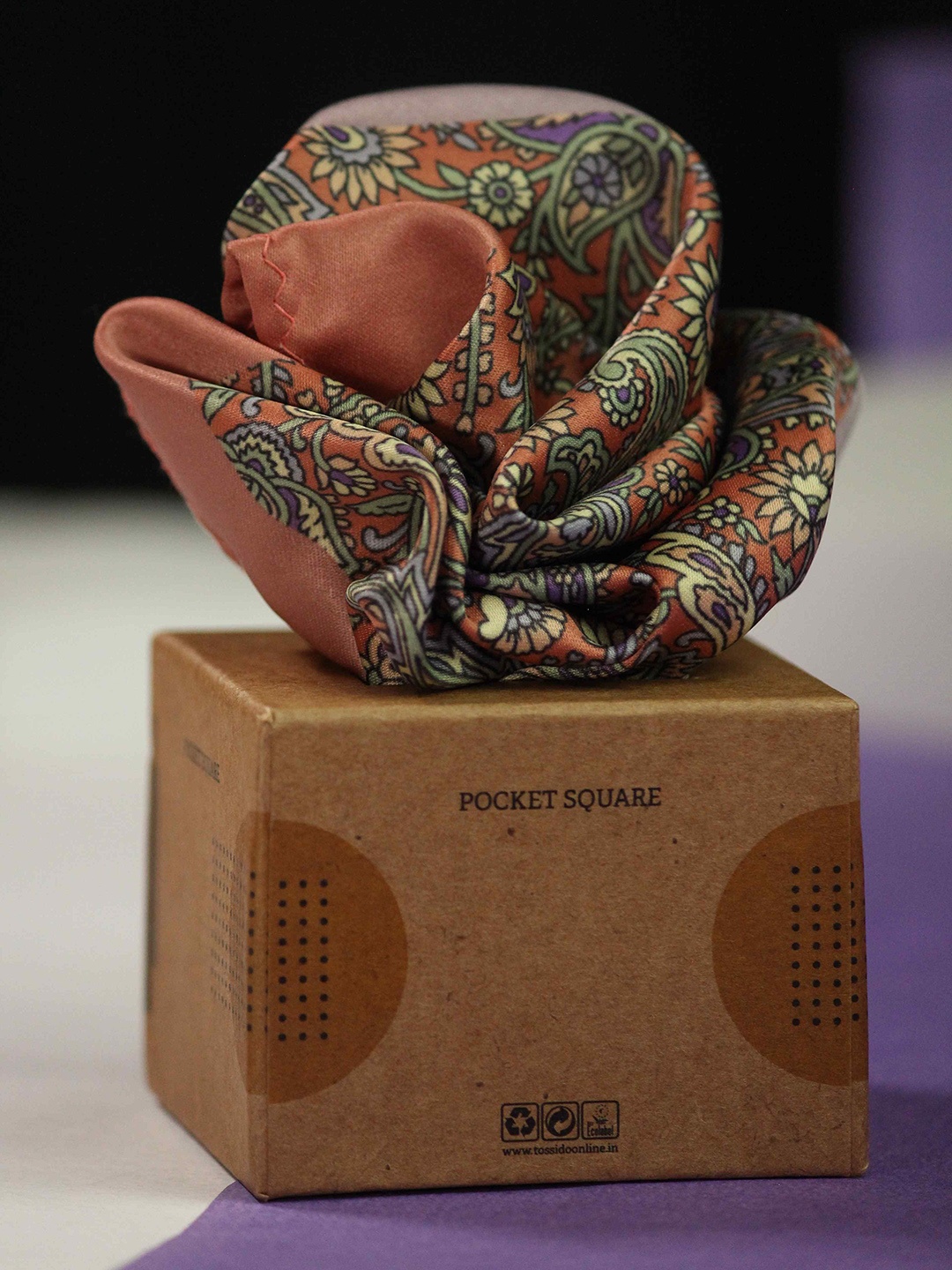 

Tossido Men Paisley Printed Pocket Square, Rust