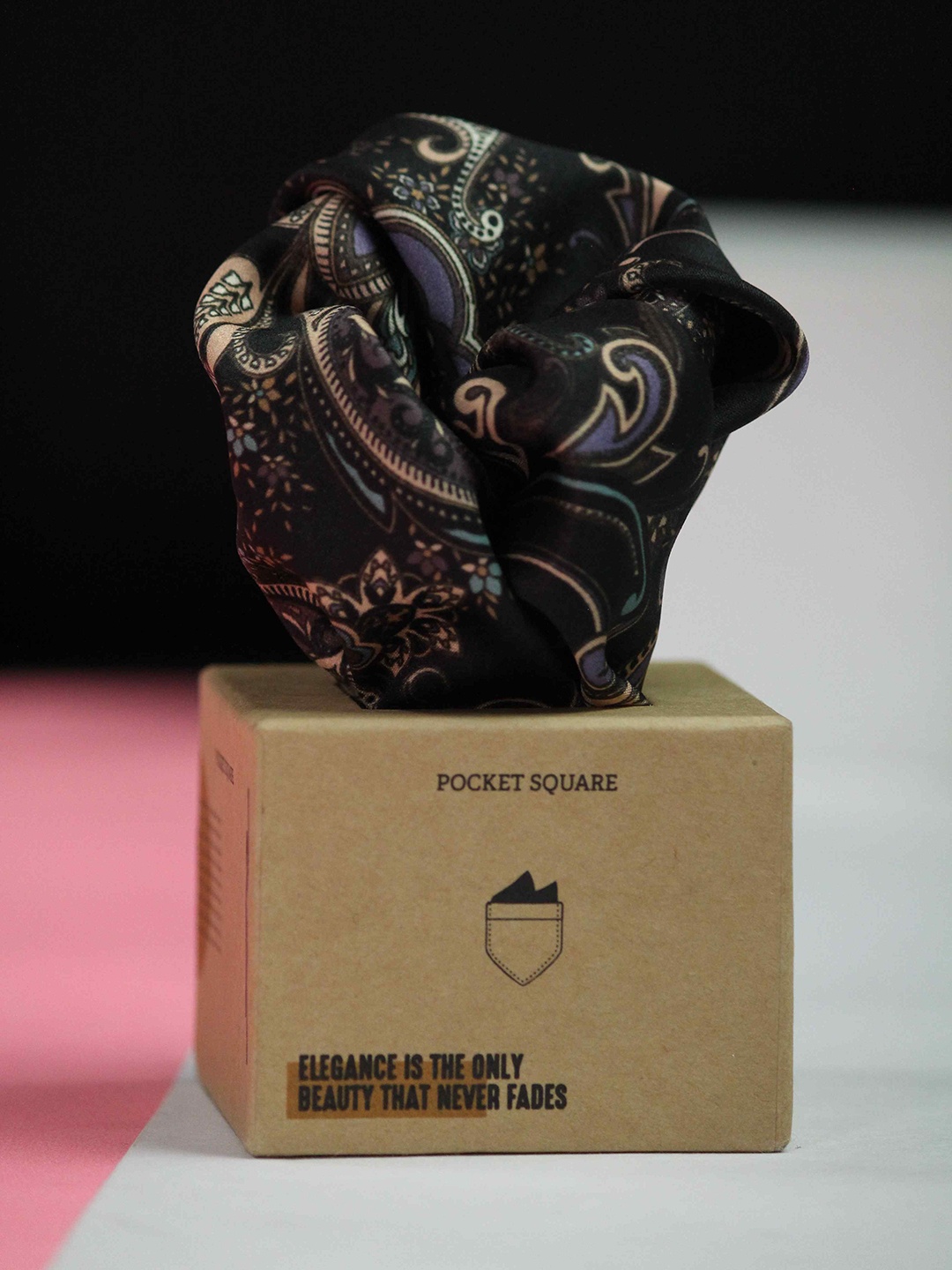 

Tossido Men Paisley Printed Pocket Square, Black