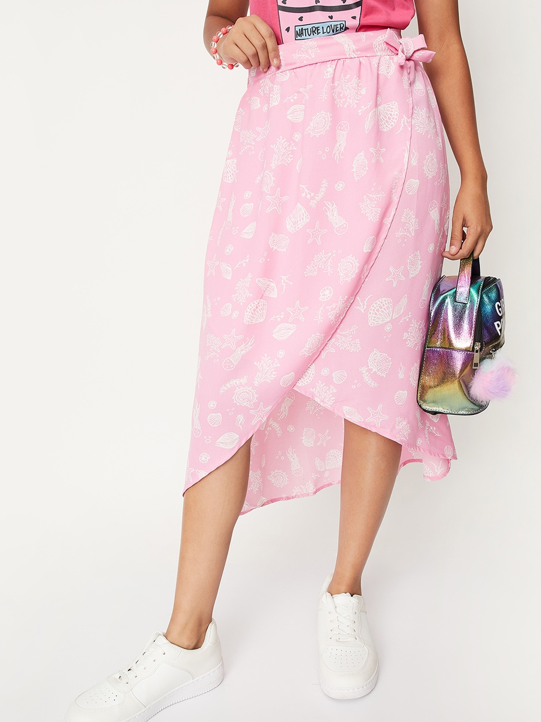 

max Conversational Printed Midi Tulip Skirt, Pink