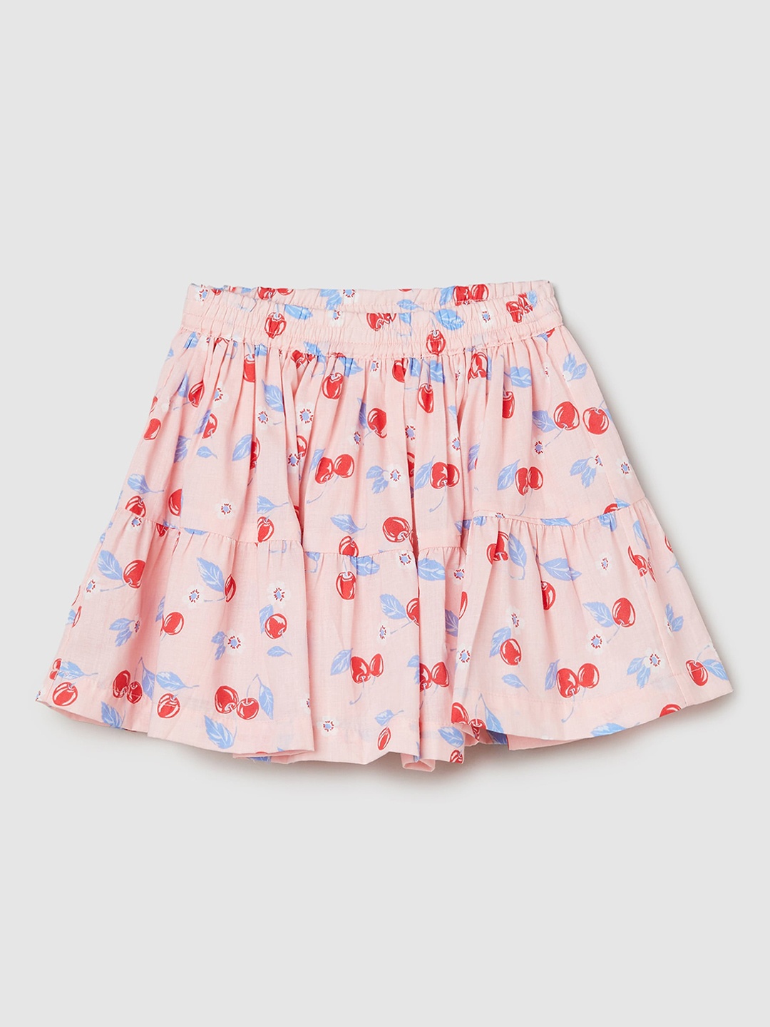 

max Girls Floral Printed Pure Cotton Flared Mini Skirt, Peach