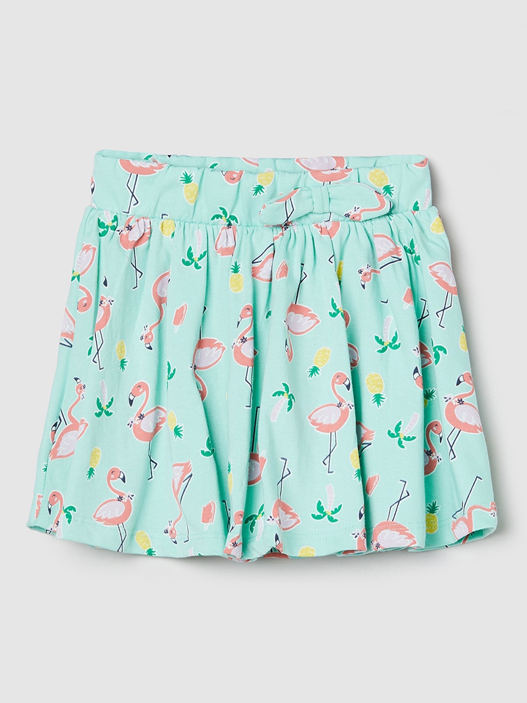 

max Girls Printed Pure Cotton Flared Mini Skirt, Green