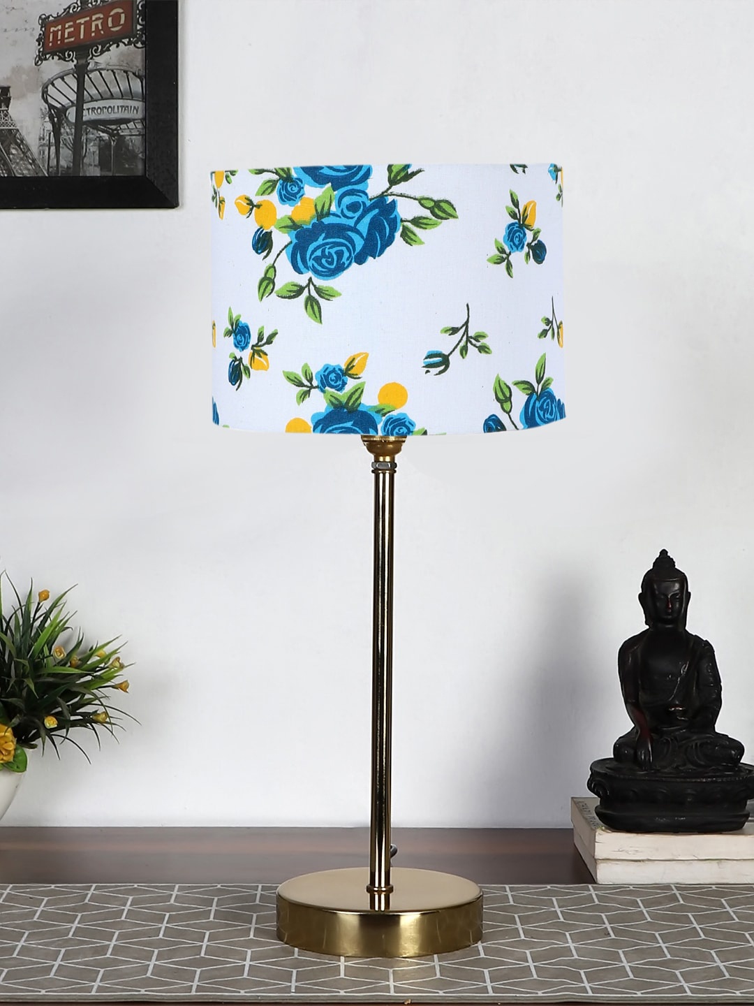 

Devansh White & Blue Floral Printed Metal Table Lamp With Cotton Shade