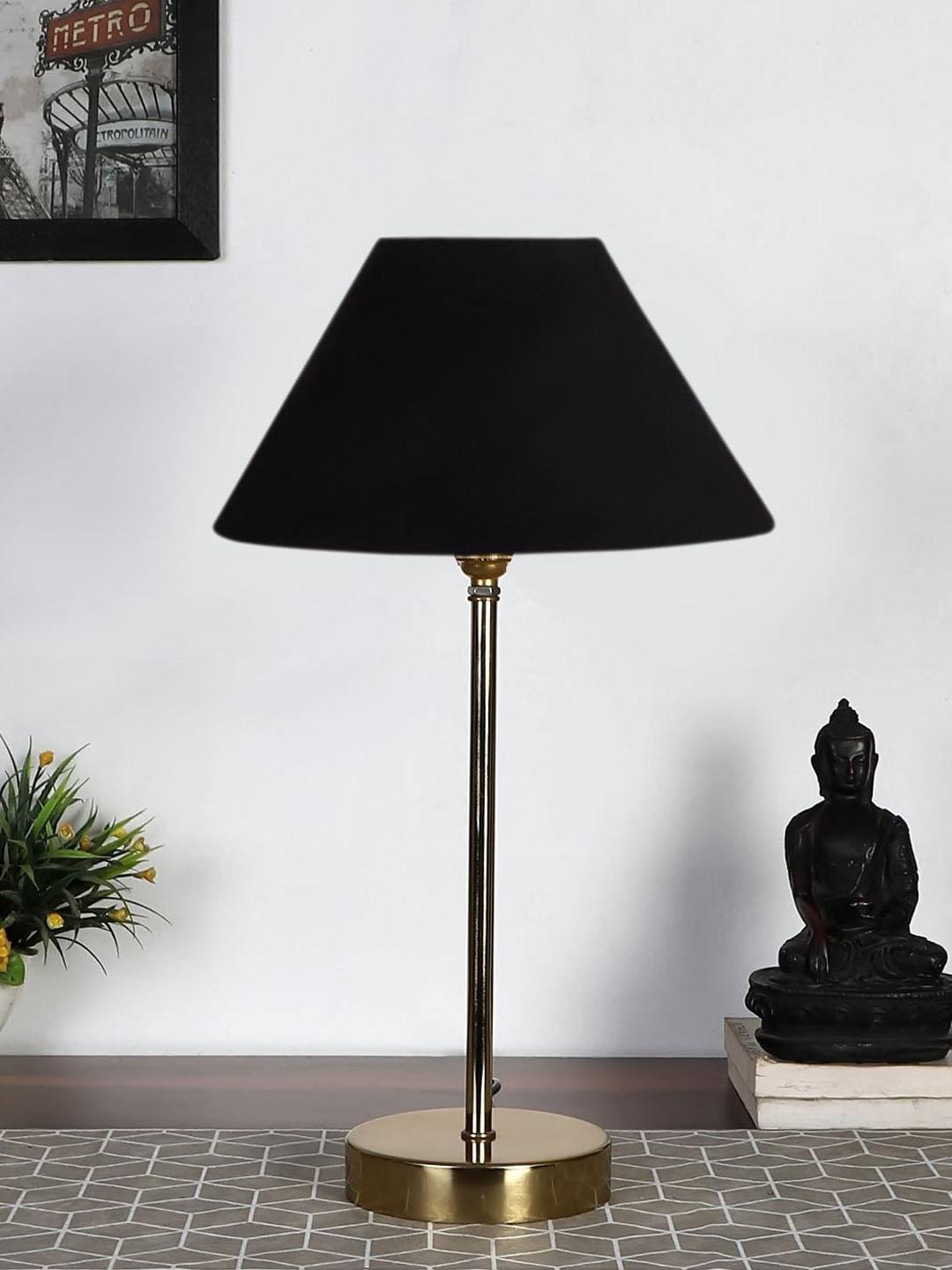 

Devansh Black & Gold-Toned Textured Metal Table Lamp With Cotton Shade