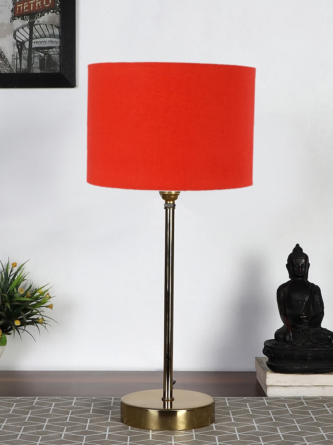 

Devansh Orange-Colored & Gold-Toned Metal Table Lamp With Cotton Shade, Red