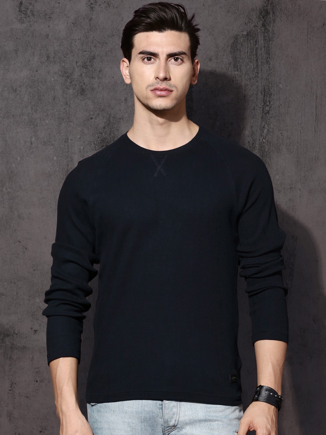 

Roadster Men Navy Blue Solid Round Neck Pure Cotton T-shirt