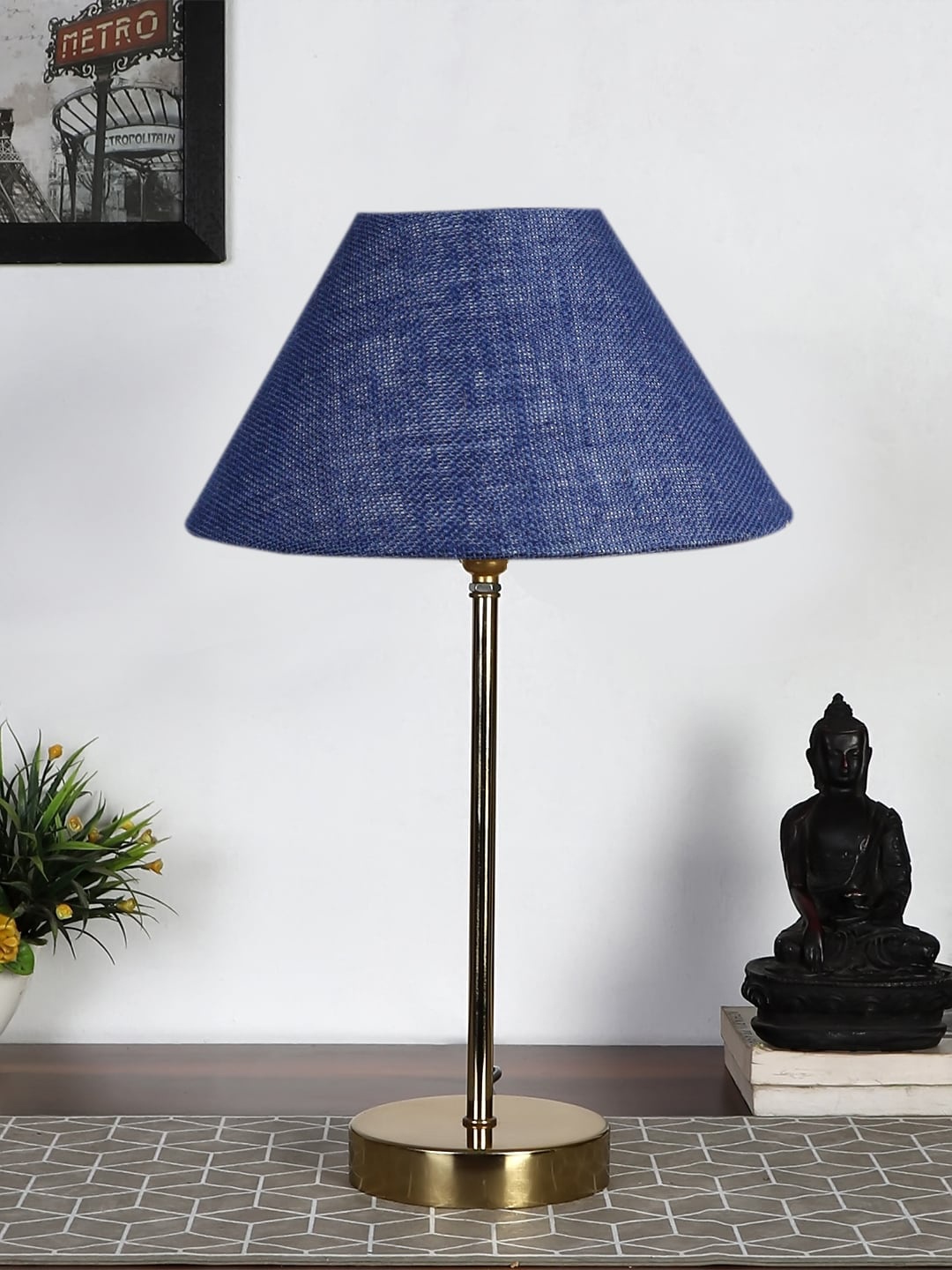 

Devansh Blue Textured Metal Table Lamp With Jute Shade