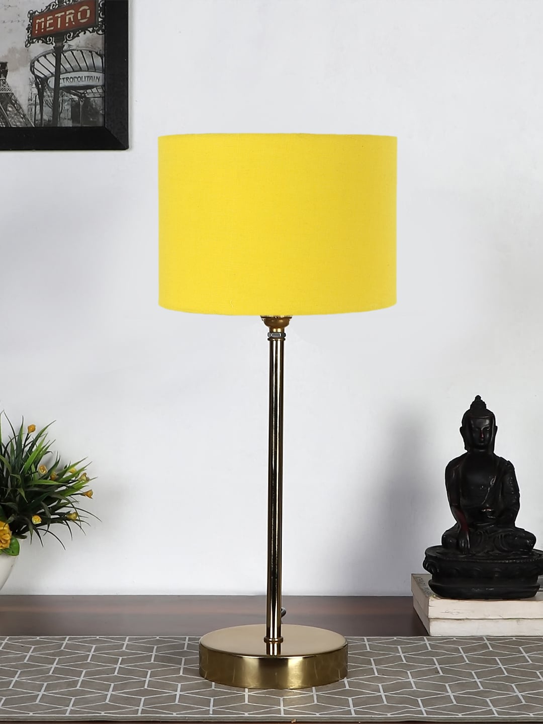 

Devansh Yellow Metal Table Lamp With Cotton Shade