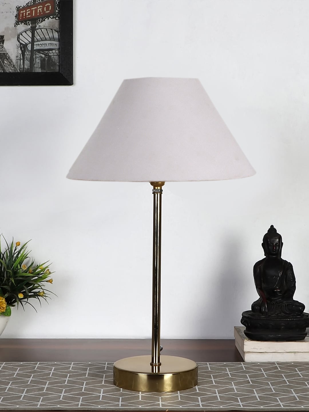 

Devansh Grey & Gold-Toned Metal Table Lamp With Cotton Shade