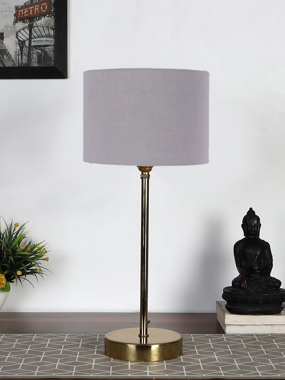 

Devansh Grey & Gold-Toned Metal Table Lamp With Cotton Shade