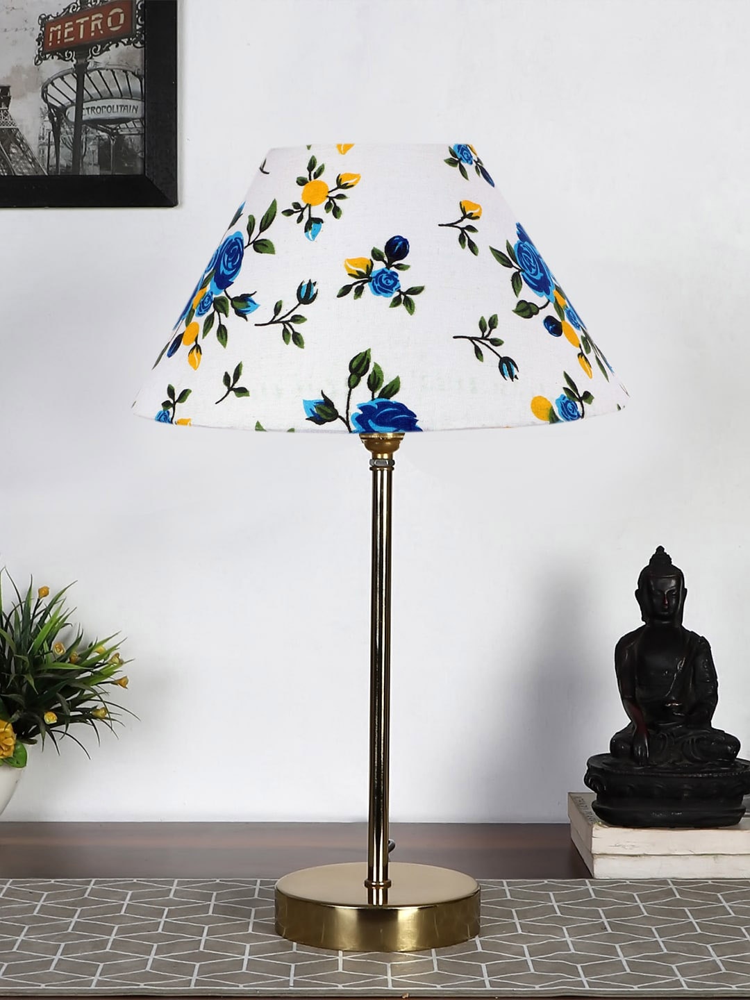 

Devansh Off-White & Blue Floral Printed Metal Table Lamp With Cotton Shade