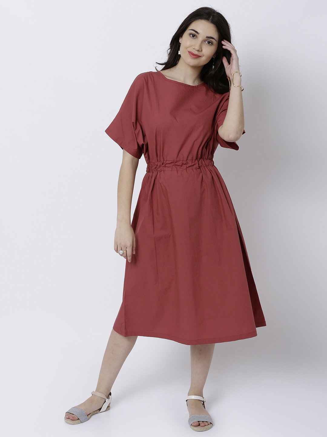 

Tokyo Talkies Women Rust Solid Fit and Flare Dress