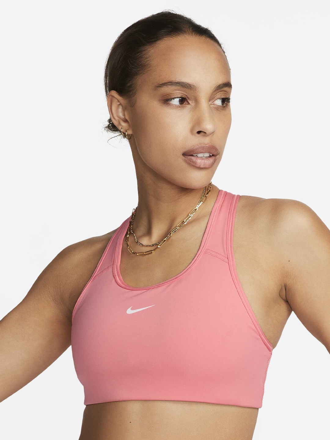 

Nike Swoosh Medium-Support 1-Piece Padded Sports Bra, Pink