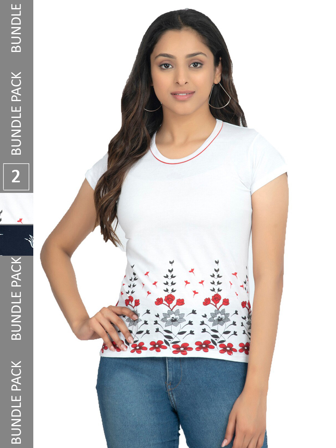 

IndiWeaves Pack Of 2 Floral Printed Pure Cotton T-Shirt, White