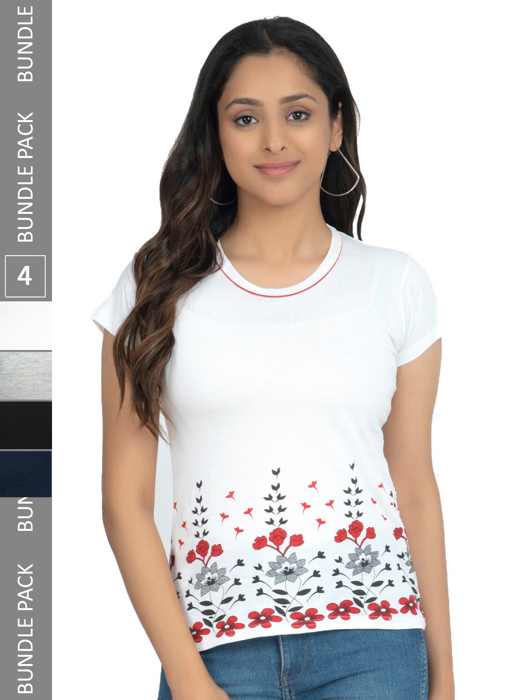 

IndiWeaves Pack Of 4 Printed Pure Cotton Casual T-Shirts, White