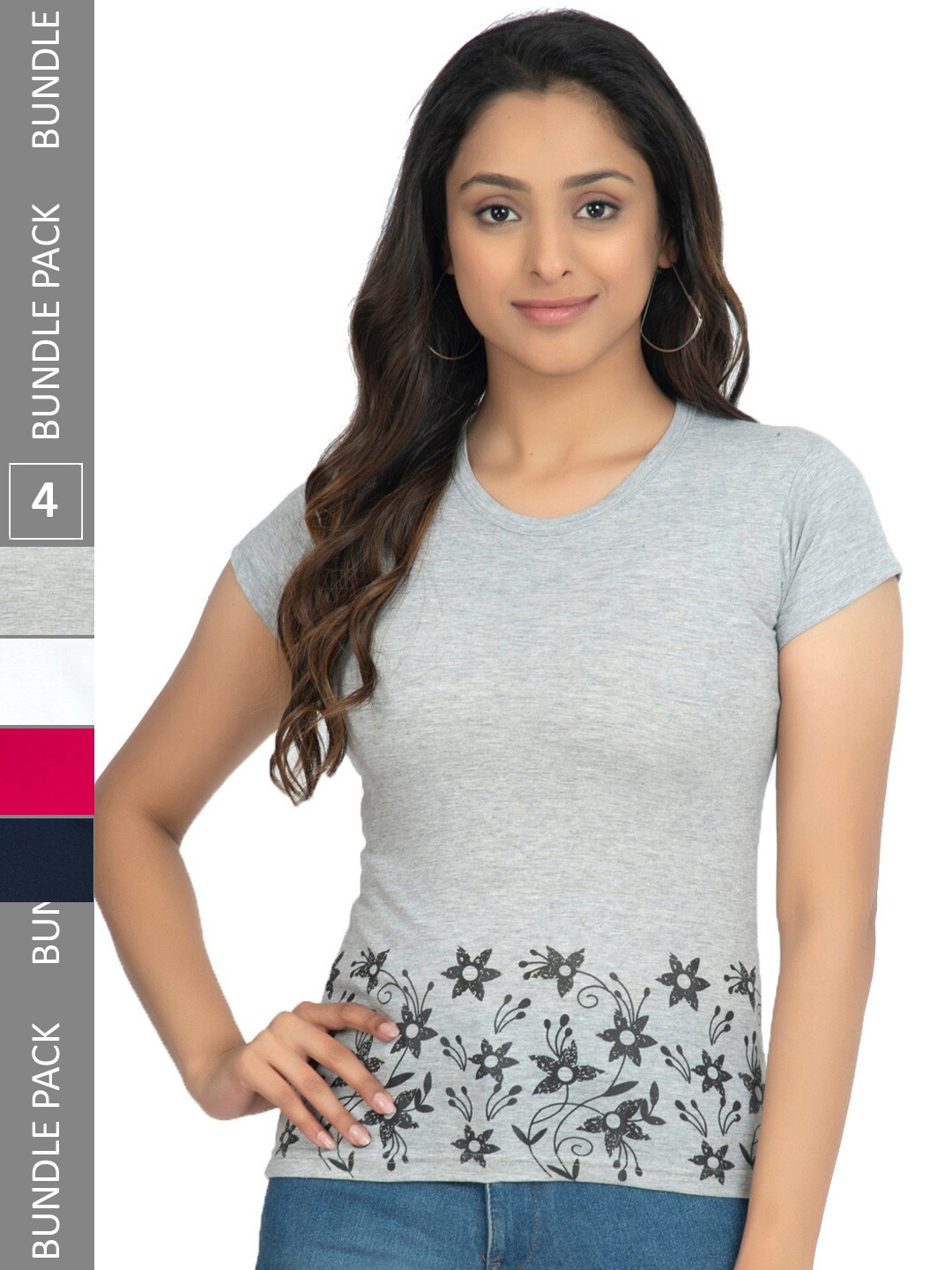 

IndiWeaves Pack Of 4 Printed Casual Pure Cotton T-shirts, Grey
